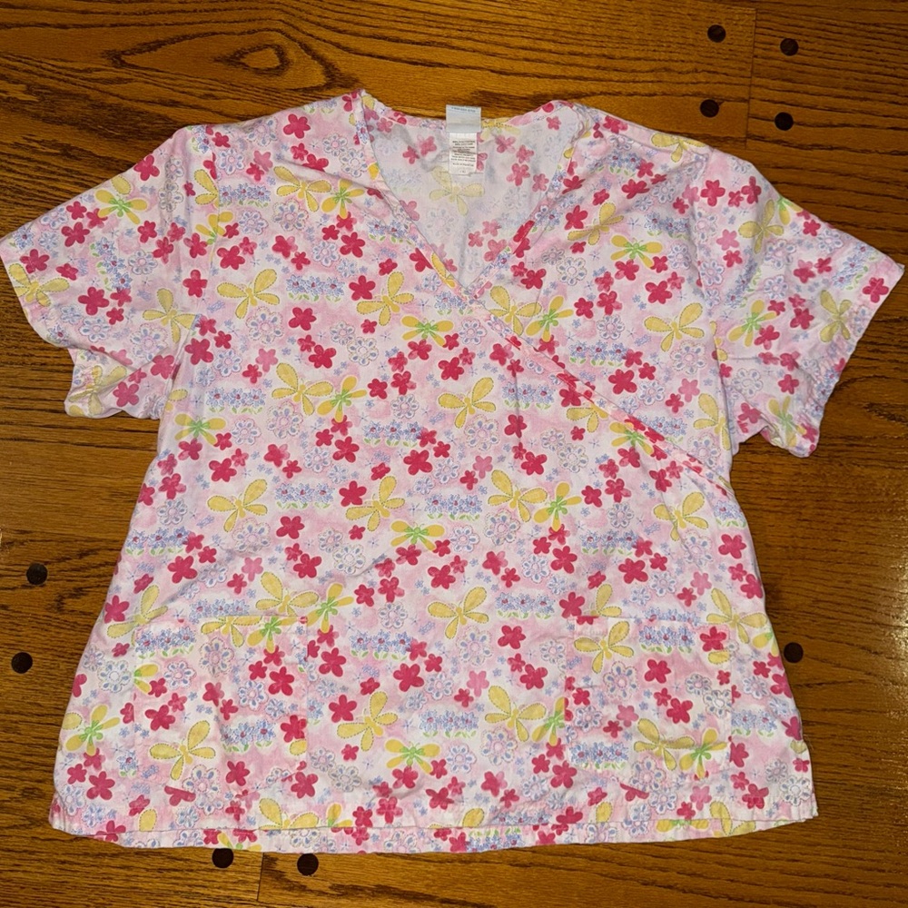 2XL Floral Print Scrub Top